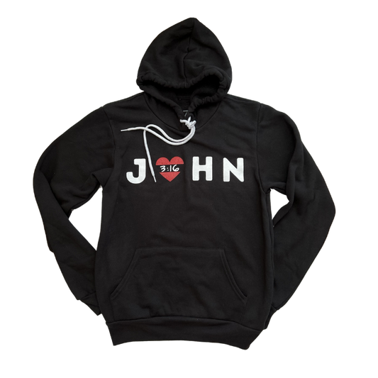 John 3:16 Hoodie (Black with White Chord)