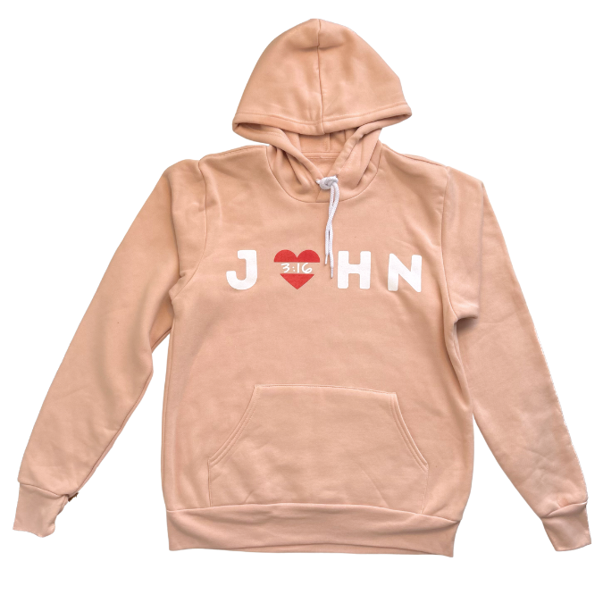 John 3:16 Hoodie (Peach with White Chord)