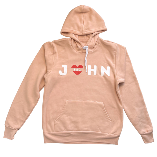 John 3:16 Hoodie (Peach with White Chord)