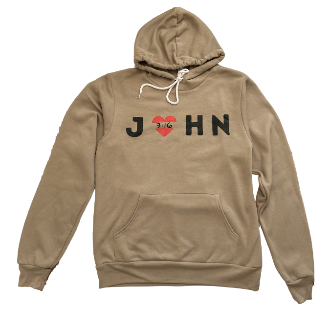 John 3:16 Hoodie (Tan with White Chord)