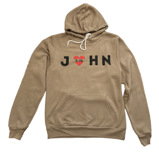 John 3:16 Hoodie (Tan with White Chord)